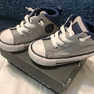 Navy and grey Converse high tops. Like new with box.